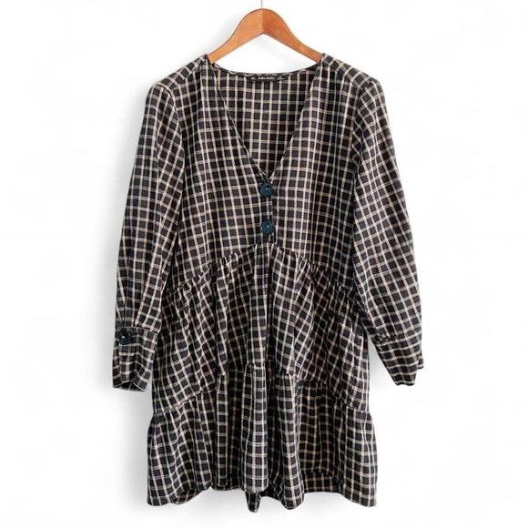 Zara Basic Black and White Plaid Mini Dress - Picture 1 of 5